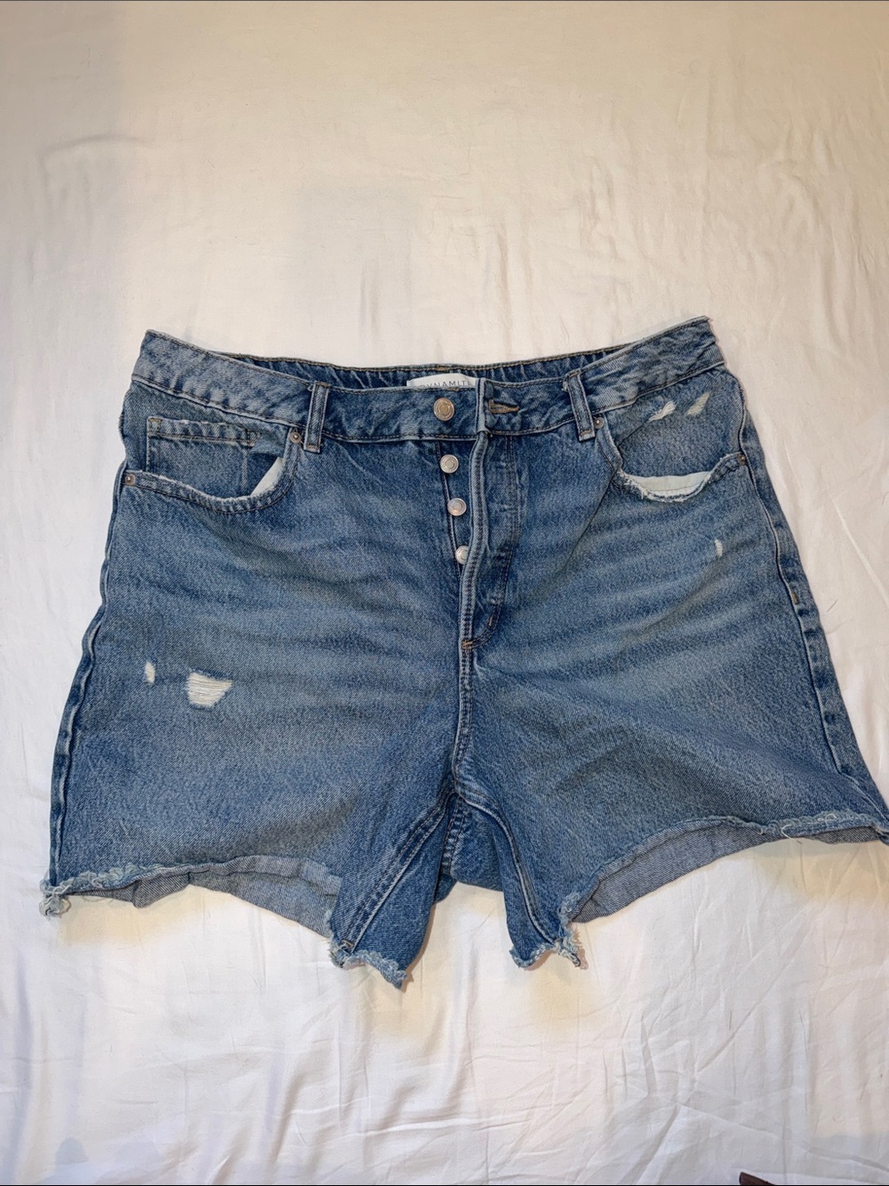 Dynamite Light Blue Distressed High-Rise Denim Shorts